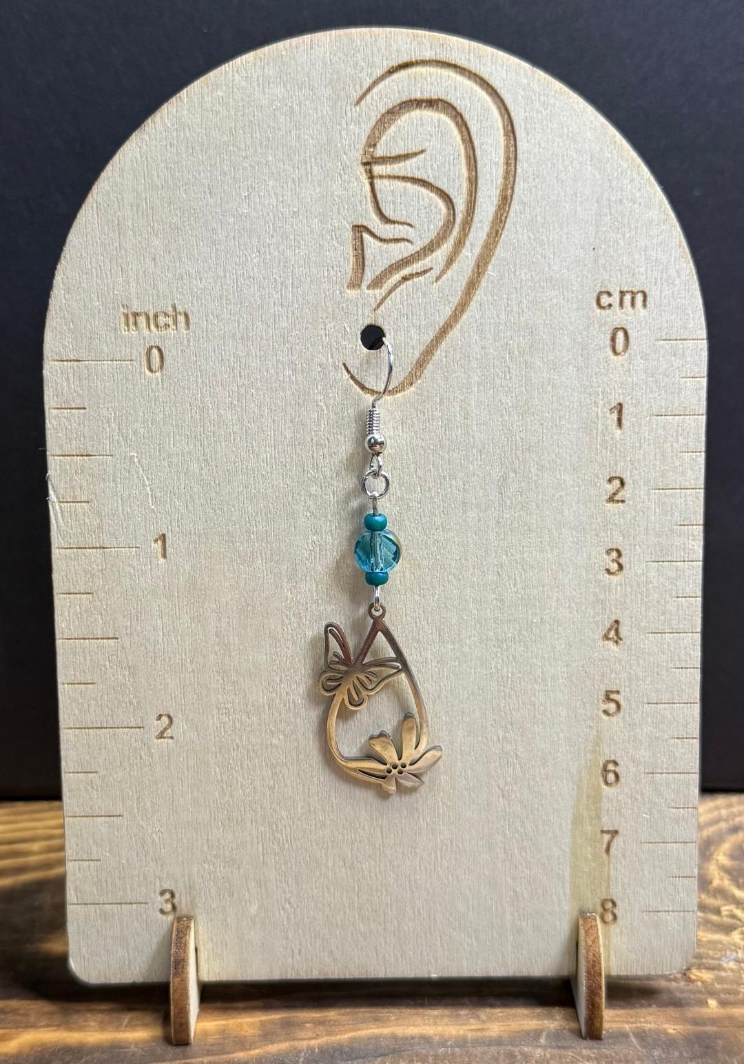 NEW Teardrop Stainless Steel Butterfly & Flower Charm w/ Glass Beads
