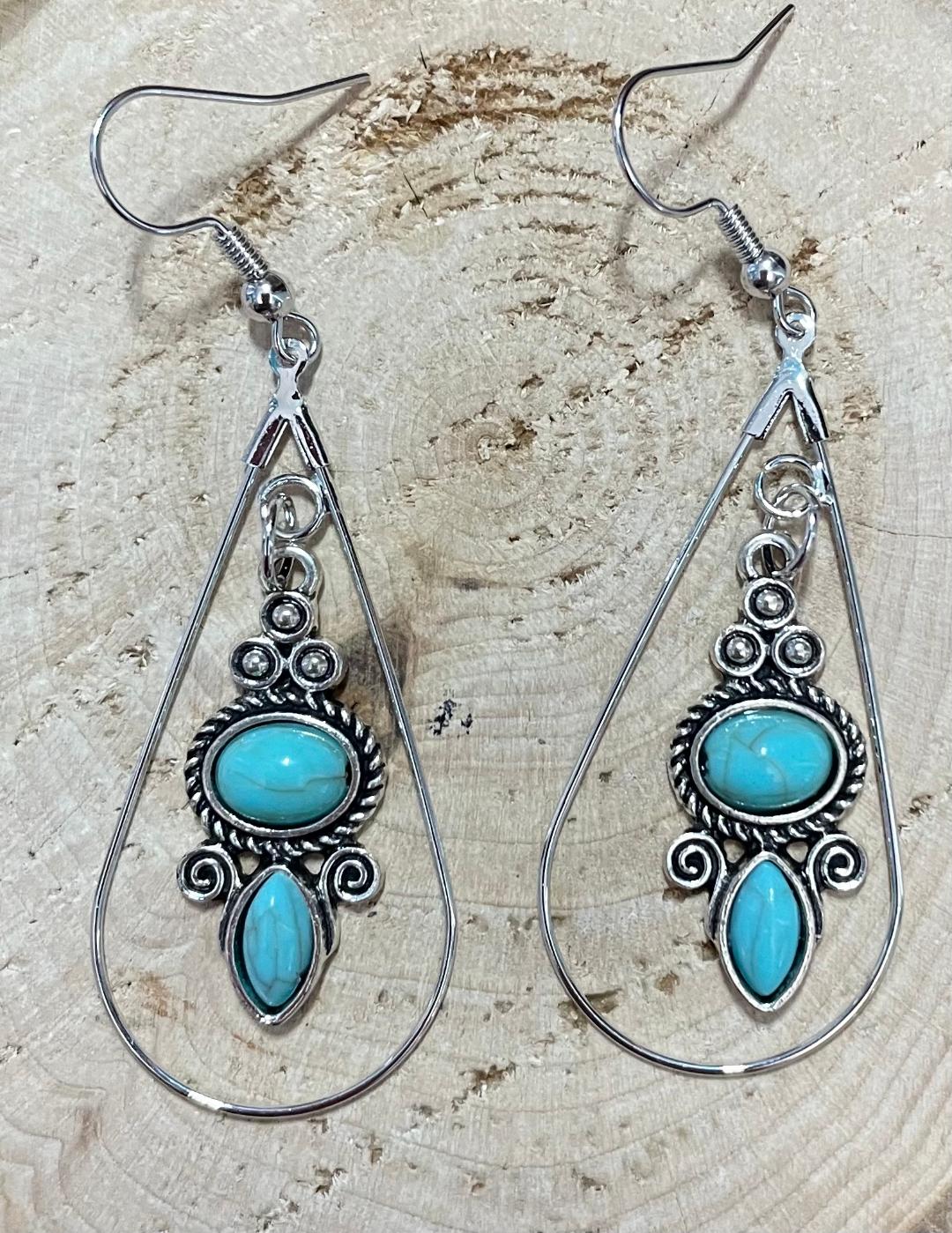 NEW Egyptian Style Turquoise Fancy Charm Teardrop Hoop Earrings