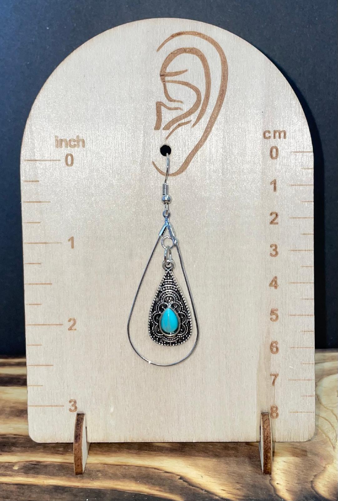 NEW Egyptian Style Teardrop Turquoise Charm & Hoop Earrings