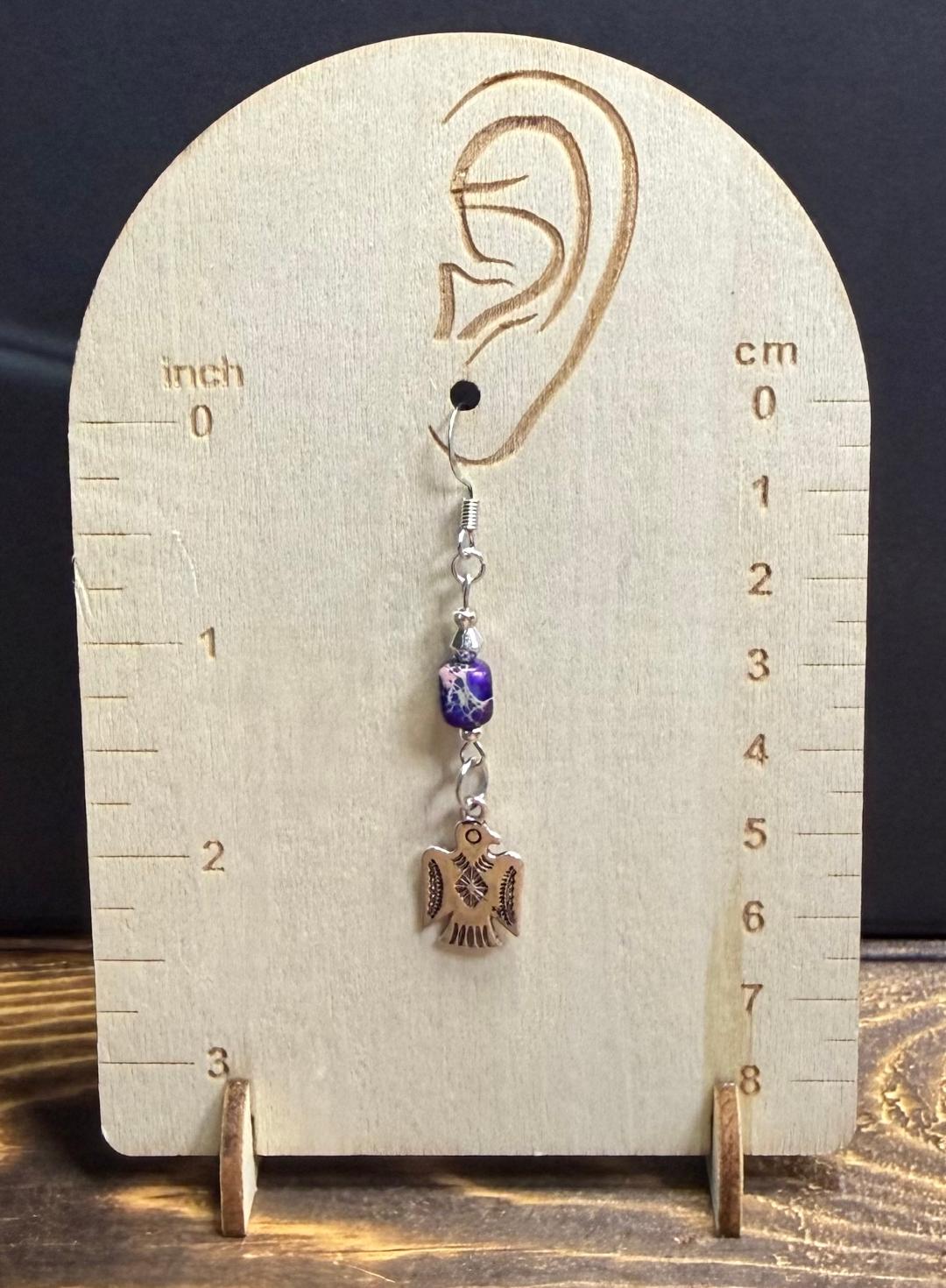 NEW Silver Thunderbird Charm Earrings w/ Crackle Finish Jasper Bead