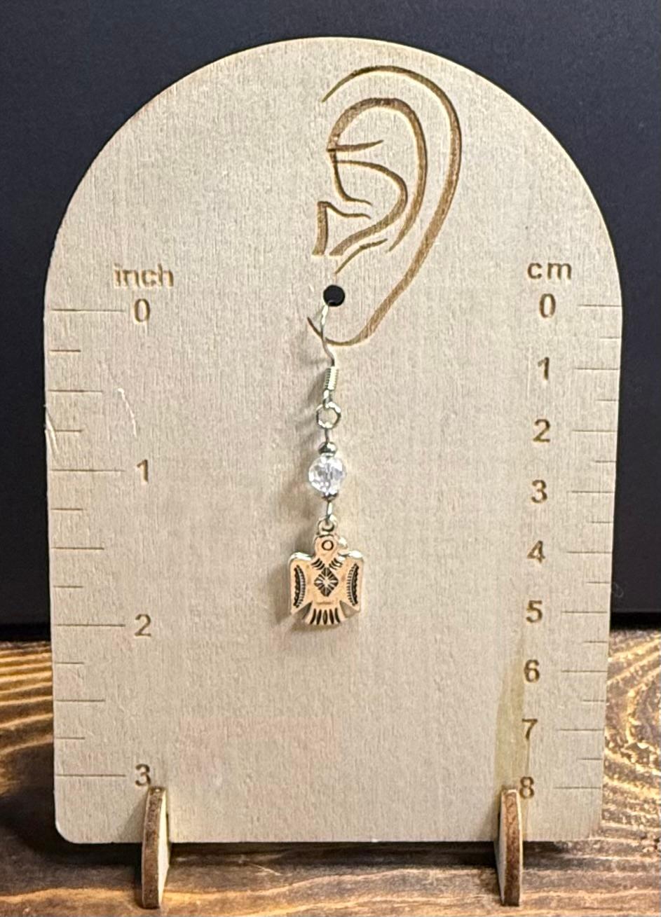 NEW Silver Thunderbird Charm Earrings w/ Clear Faceted Glass Bead