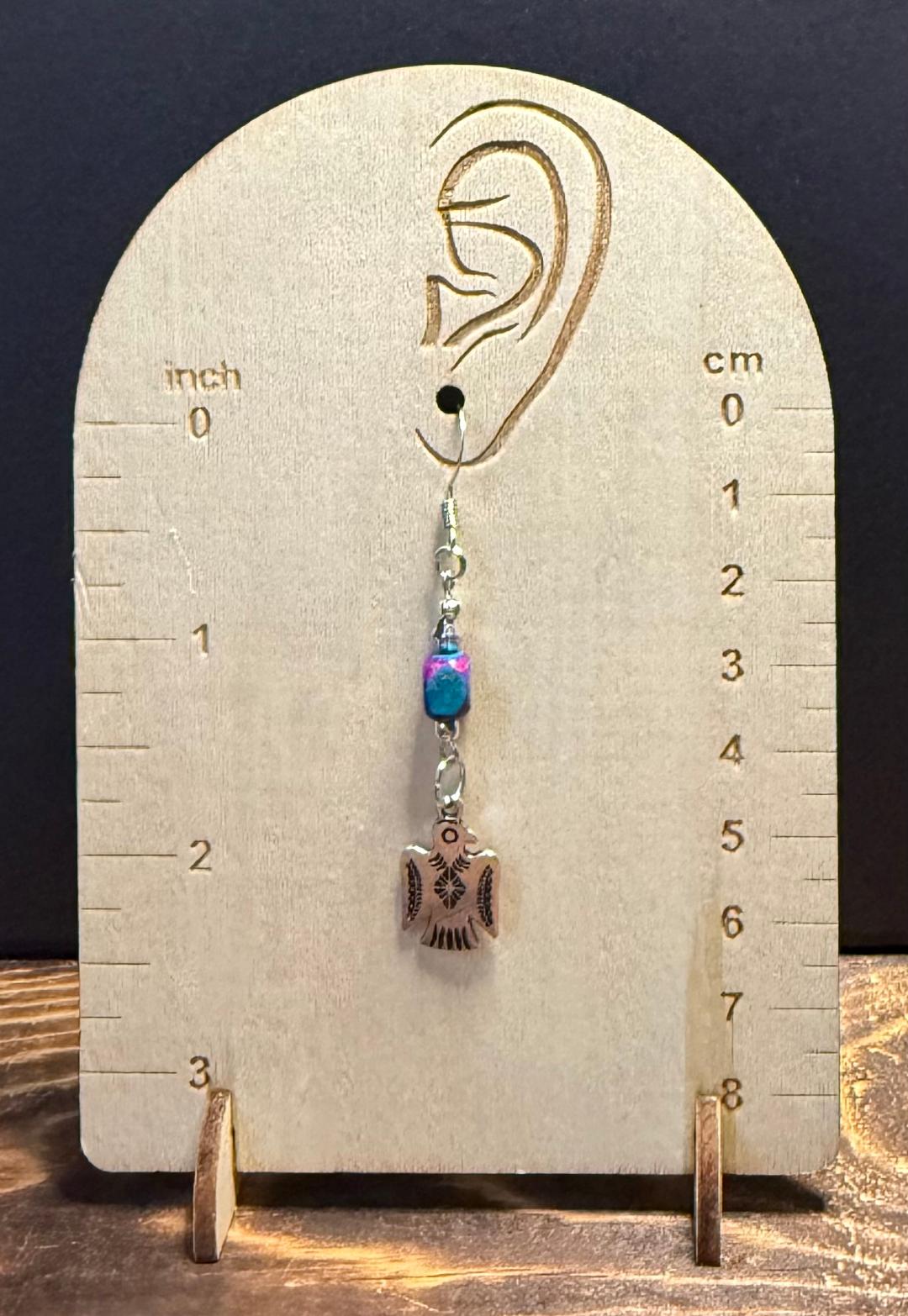 NEW Silver Thunderbird Charm Earrings w/ Multicolor Jasper Bead