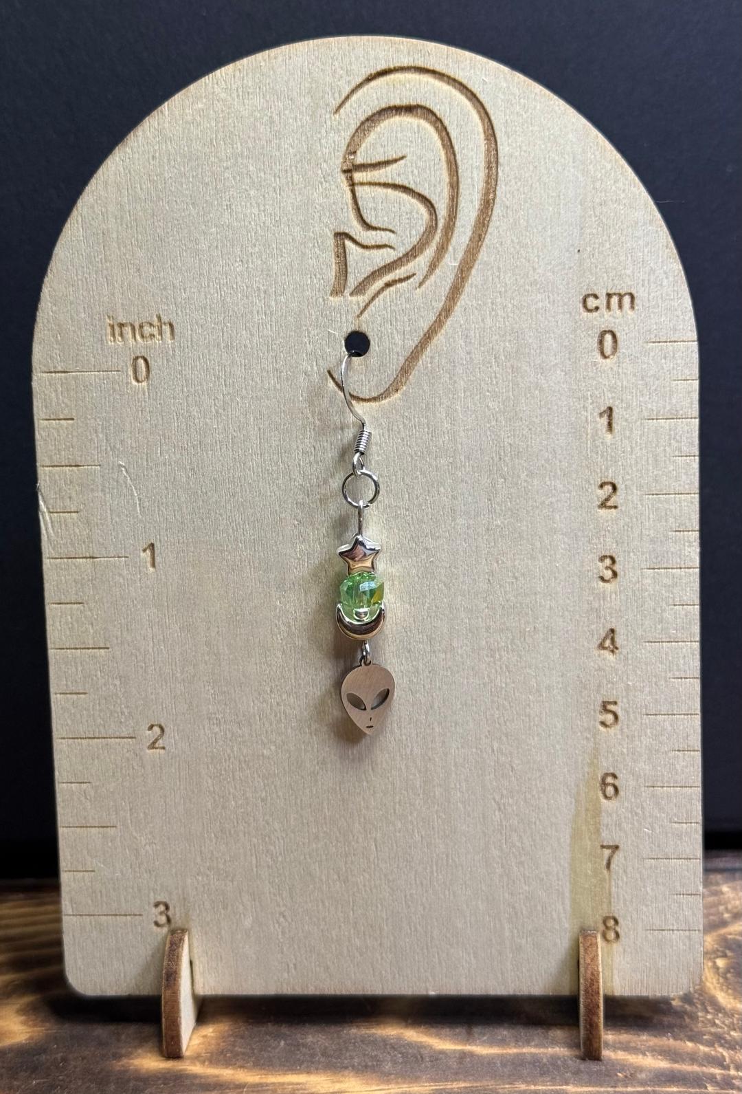 NEW Little Stainless Celestial Alien Head Charm Earrings w/ Moon & Stars