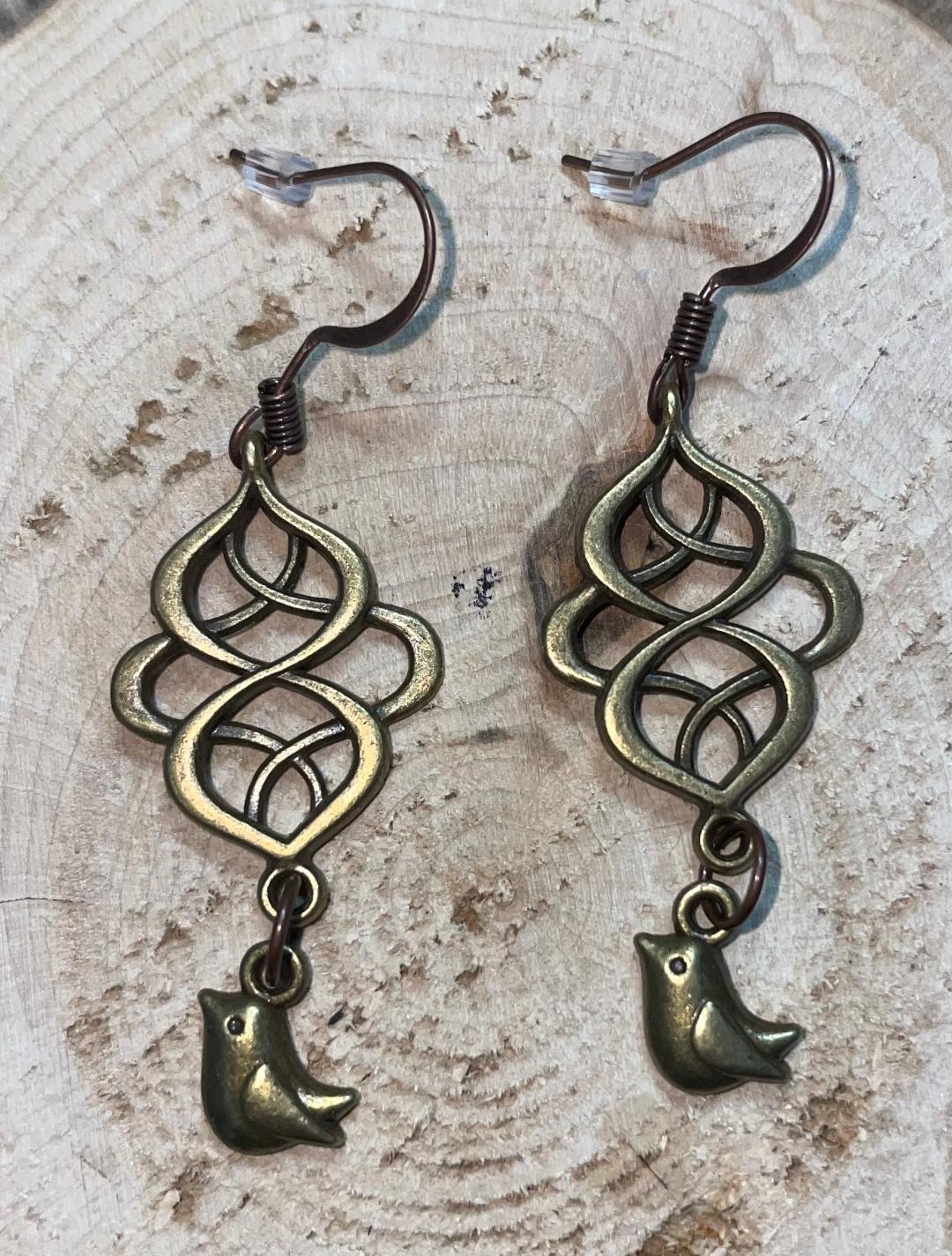 NEW Little Baby Bird Bronze Dangle Earrings
