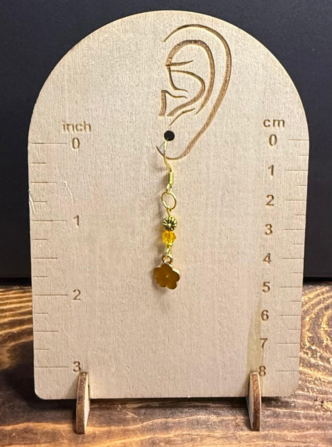 NEW Dainty Orange Enamel Flower Earrings w/ Glass Beads