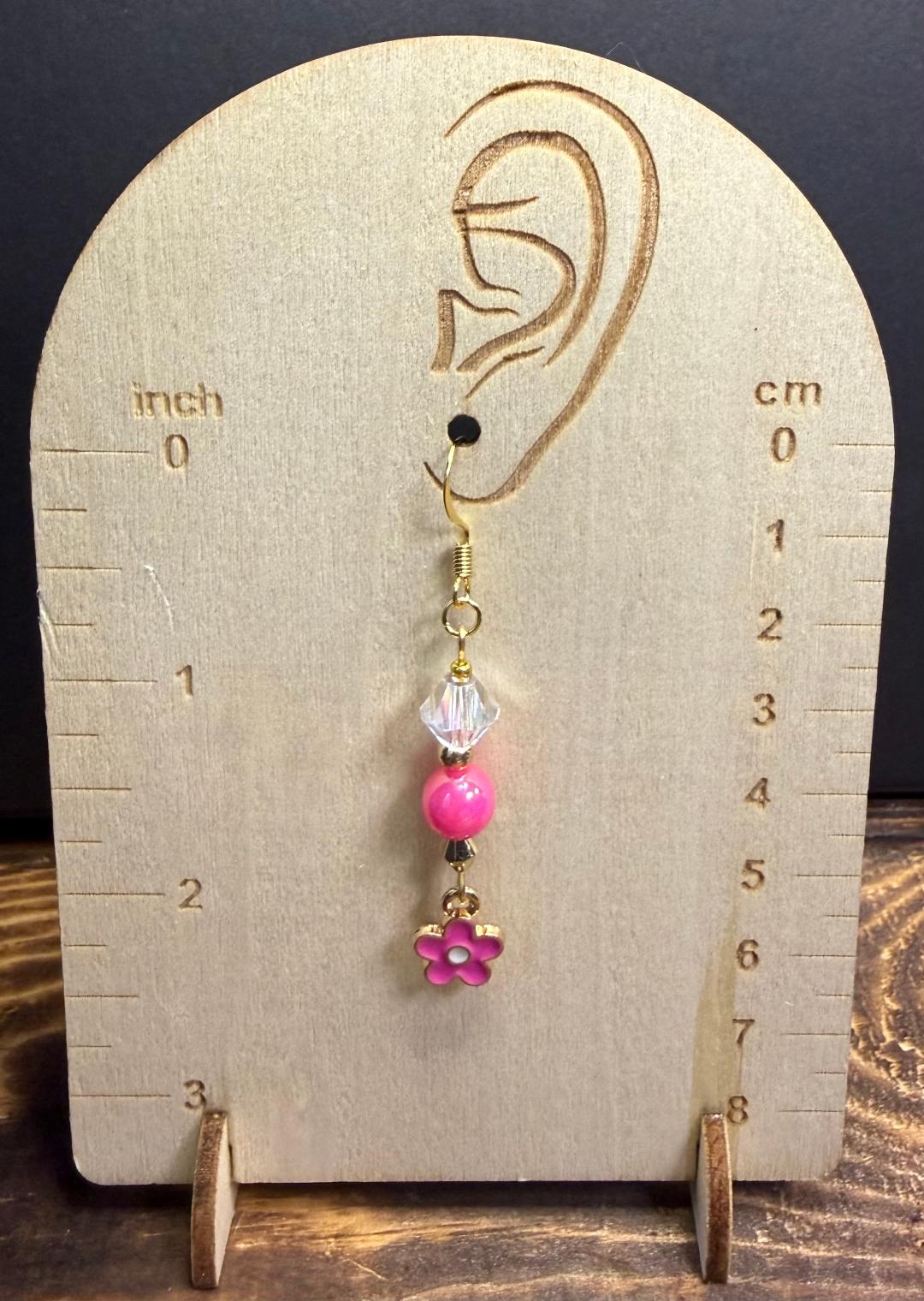 NEW Tiny Pink Flower Charm Boho Hippie Earrings w/ Beads