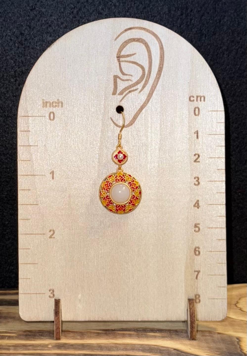 NEW Western Indian Look Gold Tone Round Earring Charms w/ White Gem Center