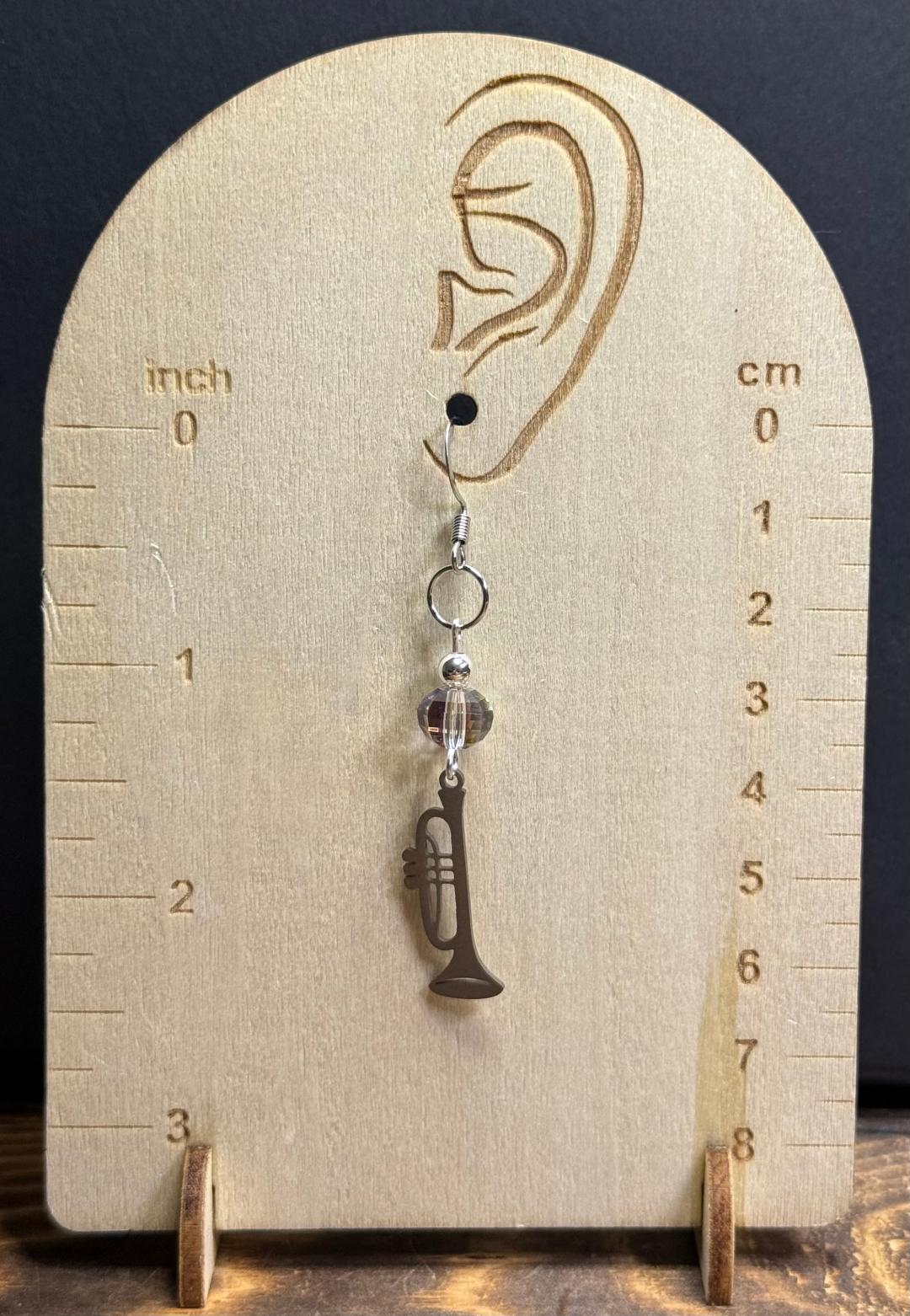 NEW Silver Stainless Steel Trumpet Charm Earrings w/ Multifaceted Glass Beads