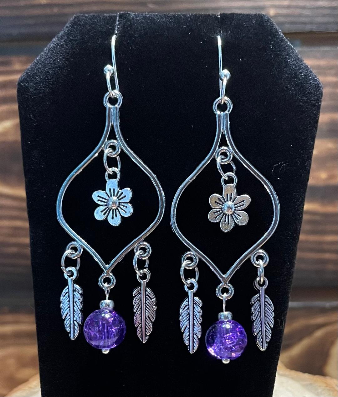 NEW Turkish Chandelier Dangle Earrings w/ Purple Bead