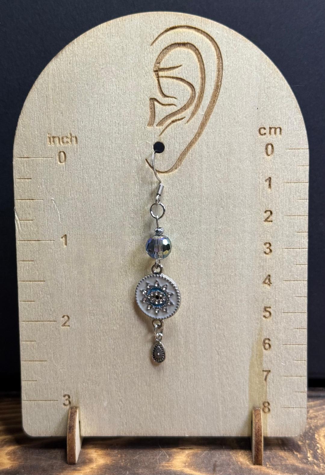 NEW Turkish Nazar Rhinestone Silver Earrings w/ Glass Beads