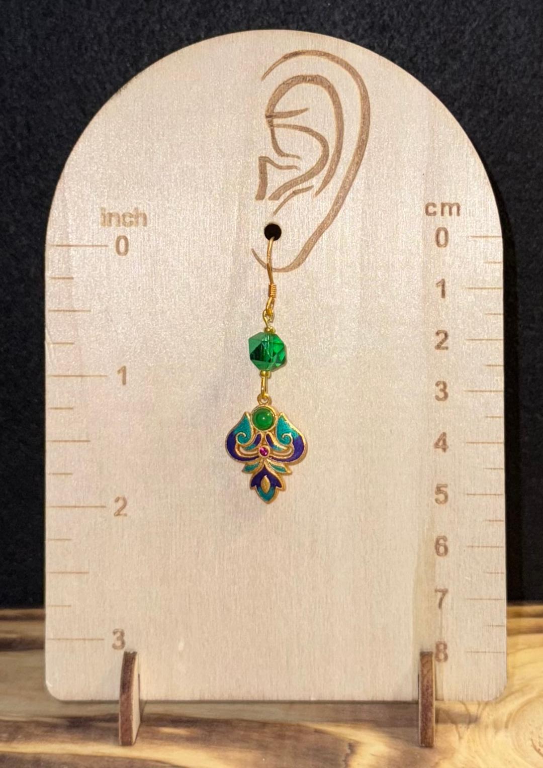 NEW Turkish Inspired 24K Gold Plated Cloisonné Earrings w/ Plated Glass Beads