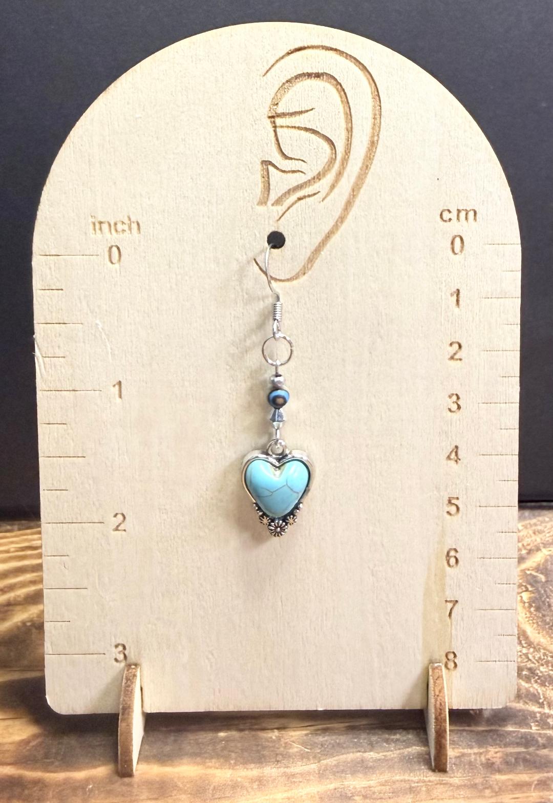 NEW Turquoise Green Heart Charm Earrings w/ Swirl Beads