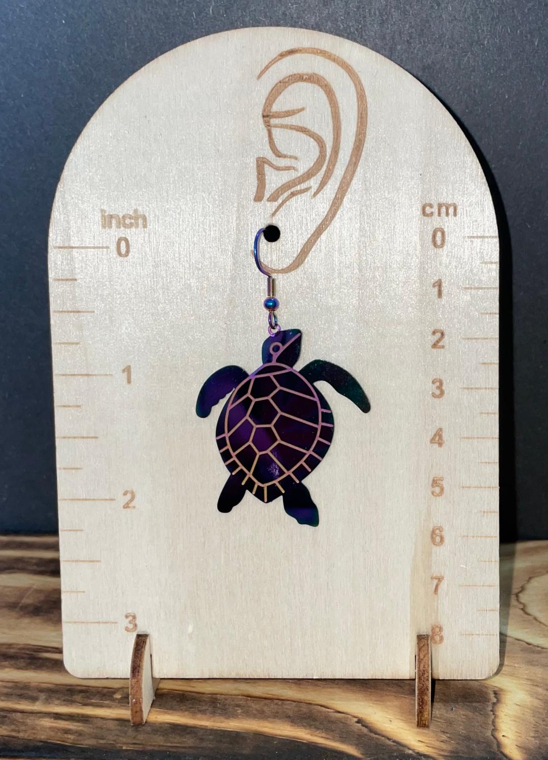 NEW Rainbow Iridescent Stainless Steel Turtle Earrings