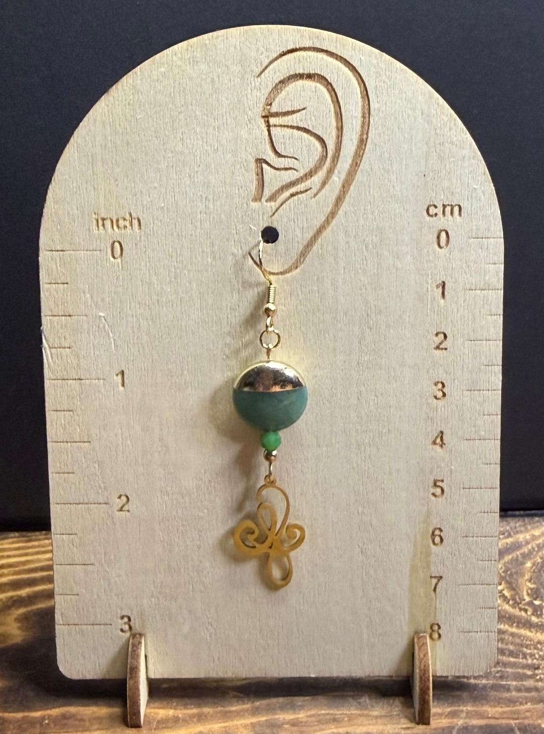 NEW Stainless Steel Gold Knot Earrings w/ Green & Gold Beads