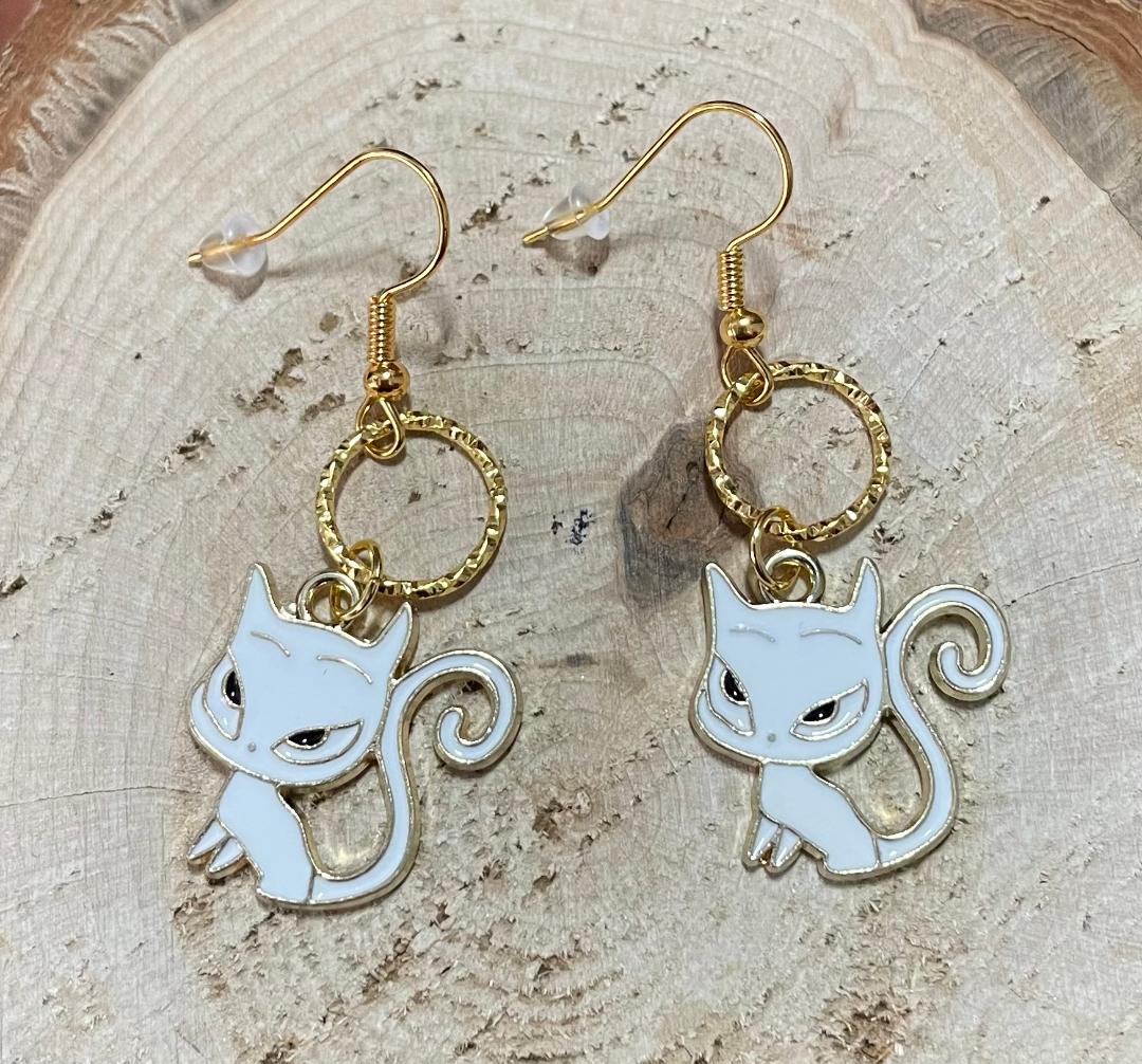 NEW Atomic Cat / Kitten White Gold Alloy Earrings