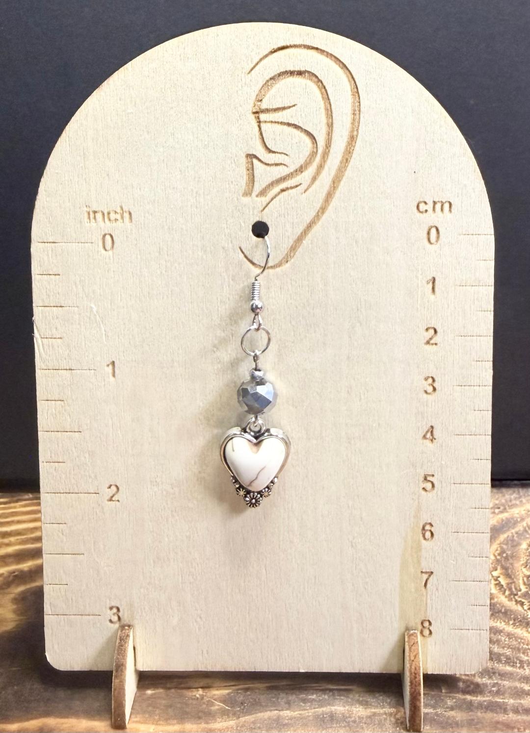 NEW White Heart Charm Earrings w/ Plated Glass Beads