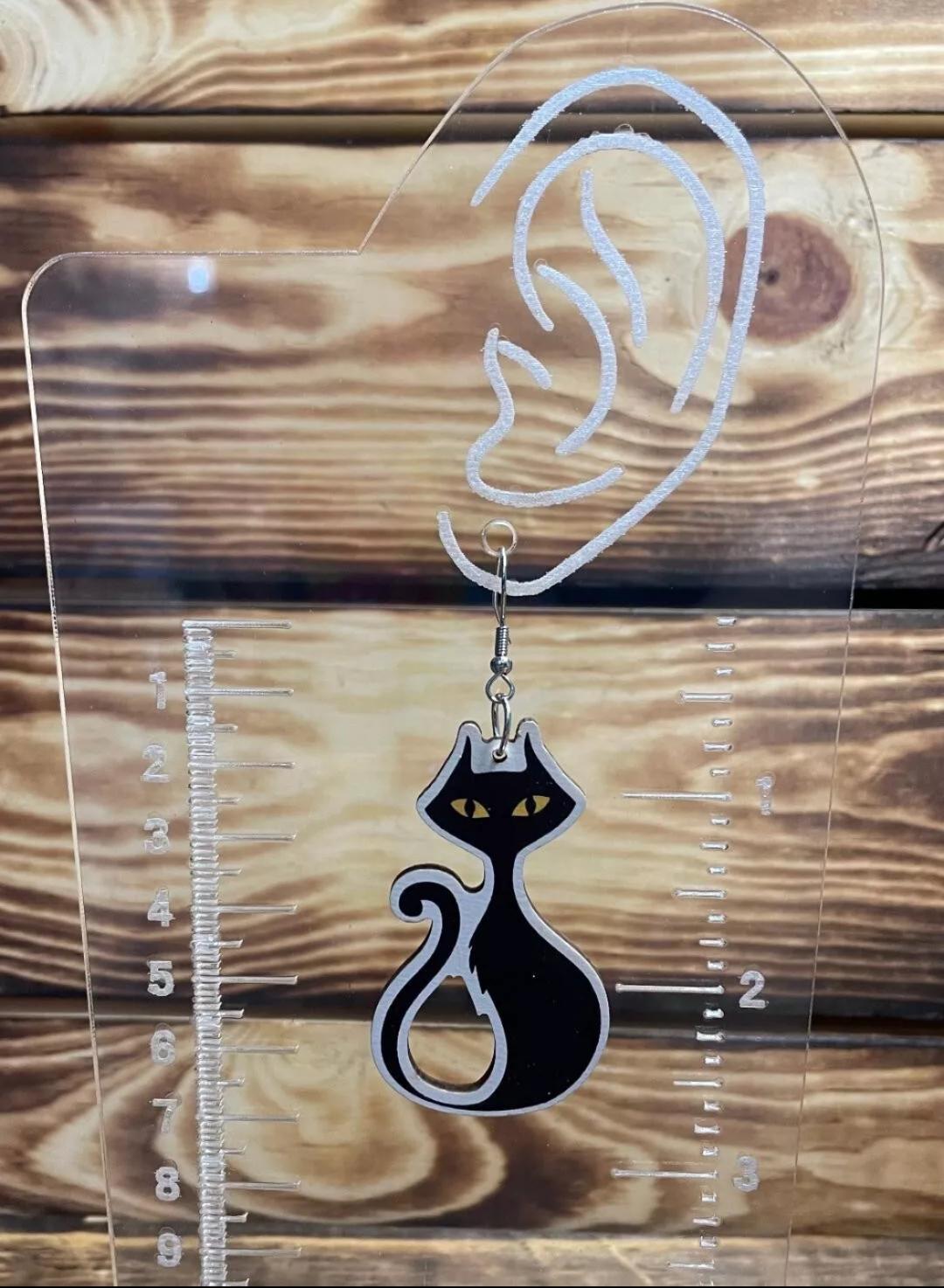 NEW Large Mid Century Theme Retro Atomic Black Cat Earrings