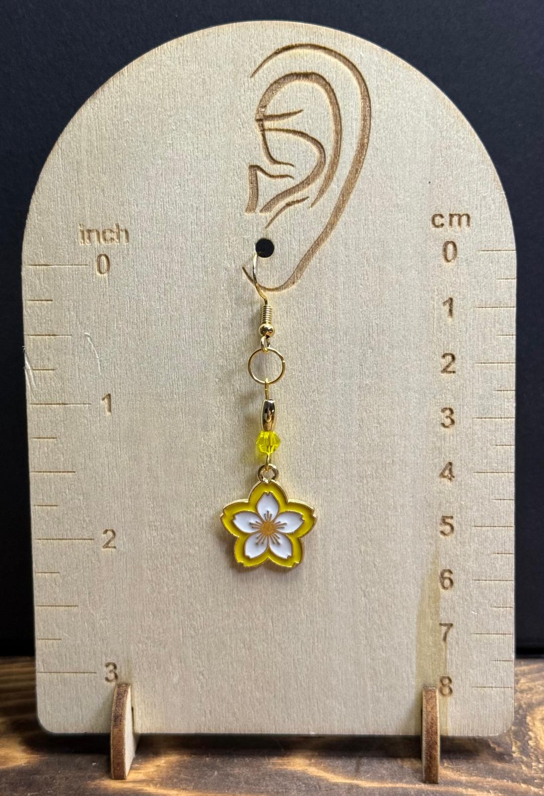 NEW Yellow Magnolia Flower Charm Earrings w/ Yellow Glass Beads