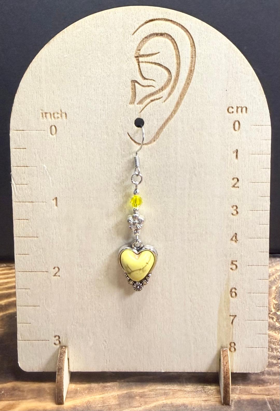 NEW Yellow Heart Charm Earrings w/ Flower & Glass Beads