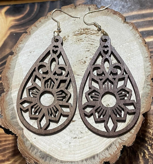 NEW Carved Wooden Large Teardrop Earrings