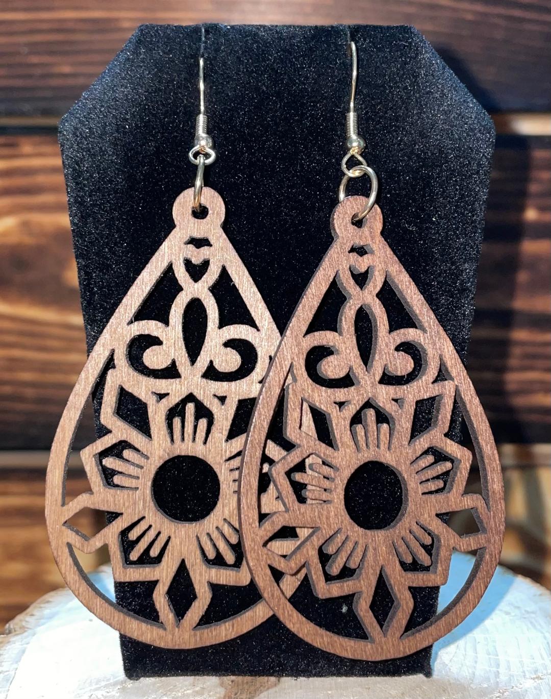 NEW Carved Wooden Large Teardrop Earrings