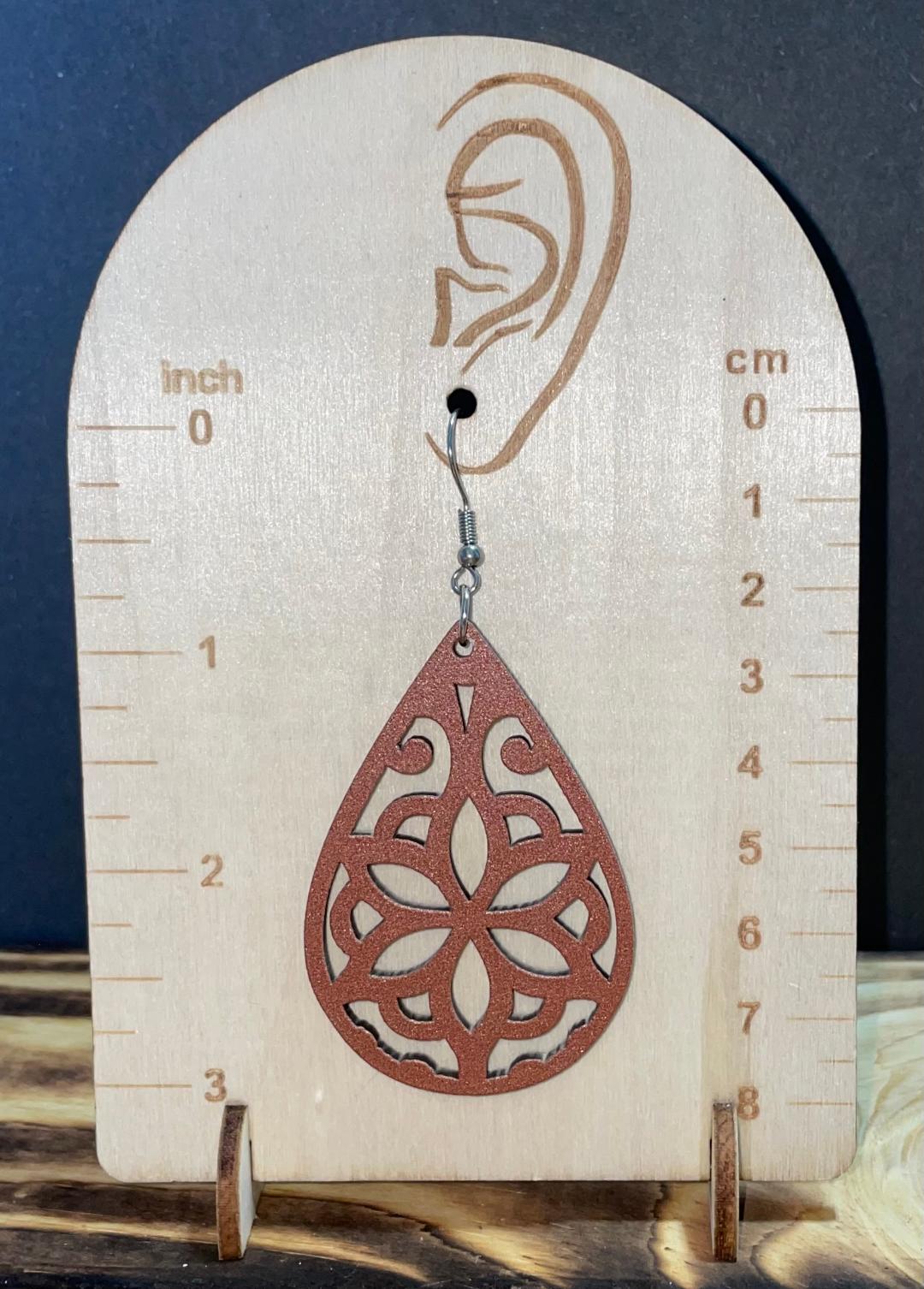 NEW Carved Wooden Large Mandala Cutout Teardrop Earrings