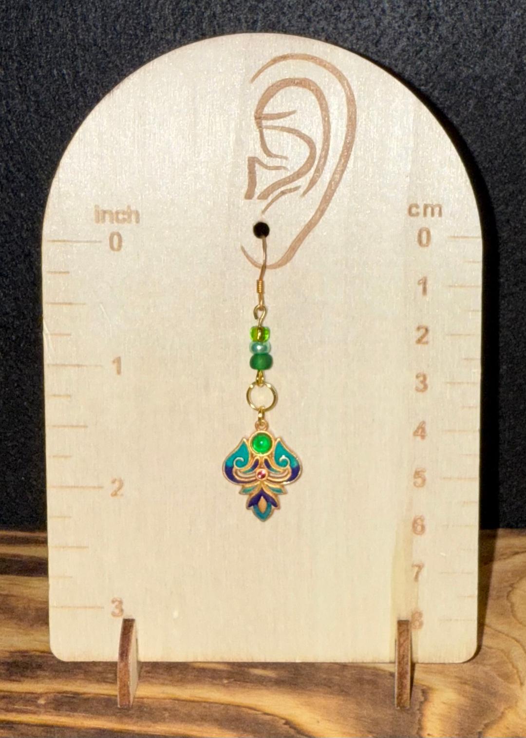 NEW Turkish Inspired 24K Gold Plated Multicolor Drop Cloisonné Earrings