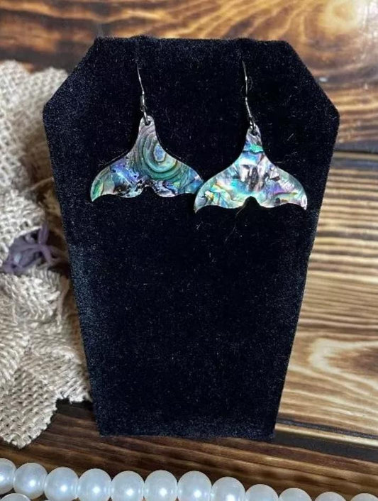 NEW Sweetest Abalone Shell Acrylic Mermaid Tail Earrings Nickel Free Dark Gray Hooks