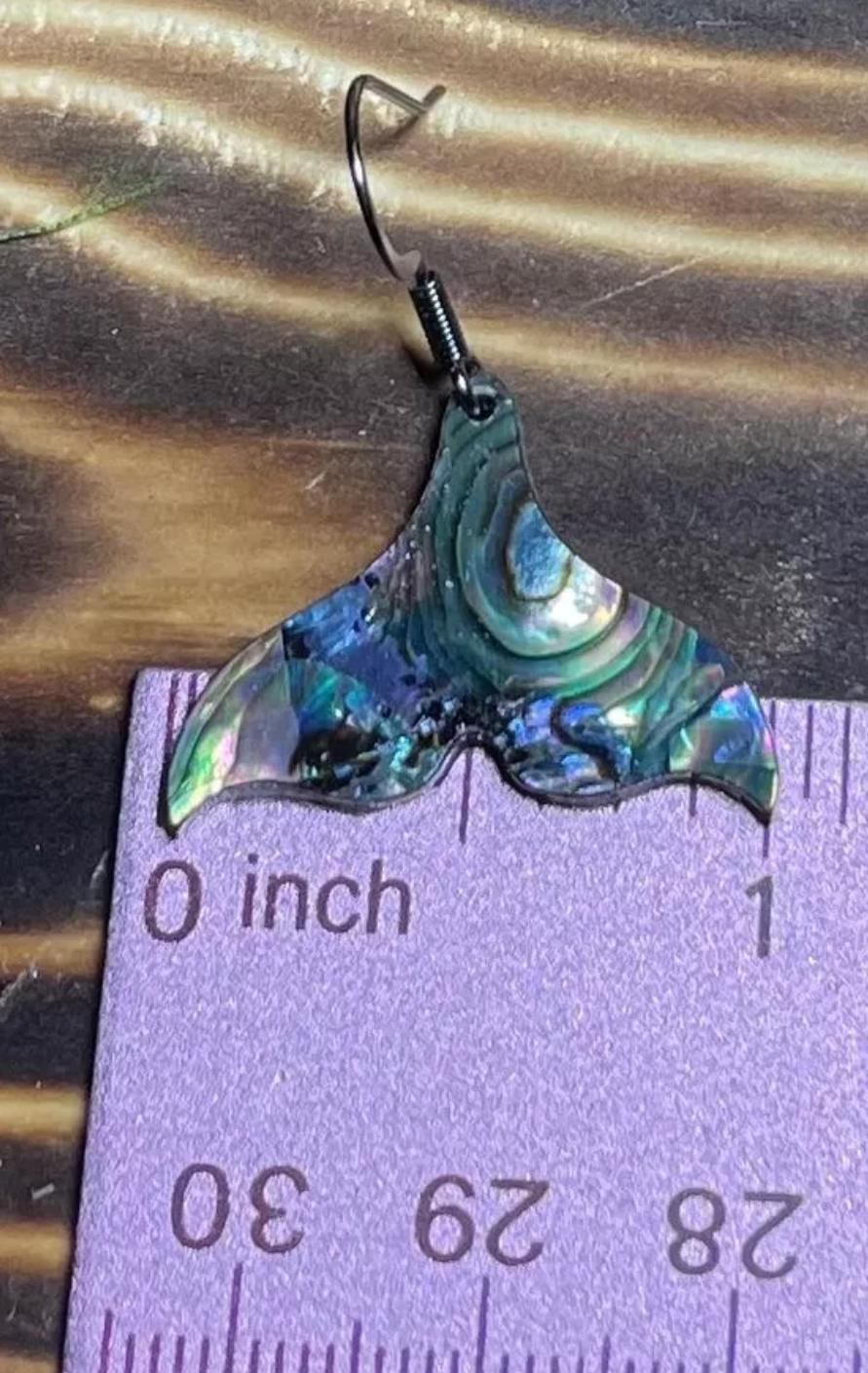 NEW Sweetest Abalone Shell Acrylic Mermaid Tail Earrings Nickel Free Dark Gray Hooks