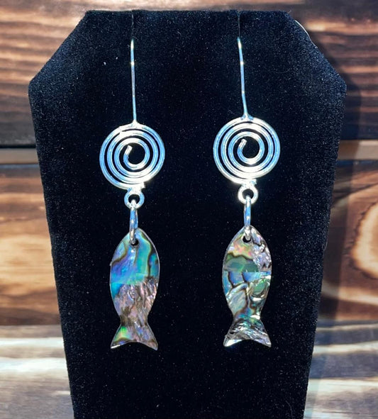 NEW Abalone Fish & Swirl Charm Earrings