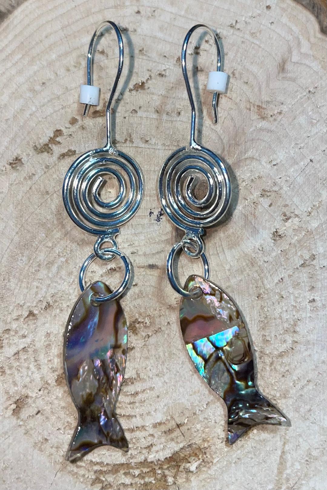 NEW Abalone Fish & Swirl Charm Earrings
