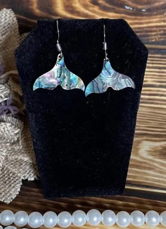 NEW Sweetest Abalone Shell Acrylic Mermaid Tail Earrings Nickel Free - Silver Hooks