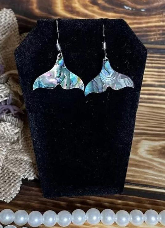 NEW Sweetest Abalone Shell Acrylic Mermaid Tail Earrings Nickel Free - Silver Hooks