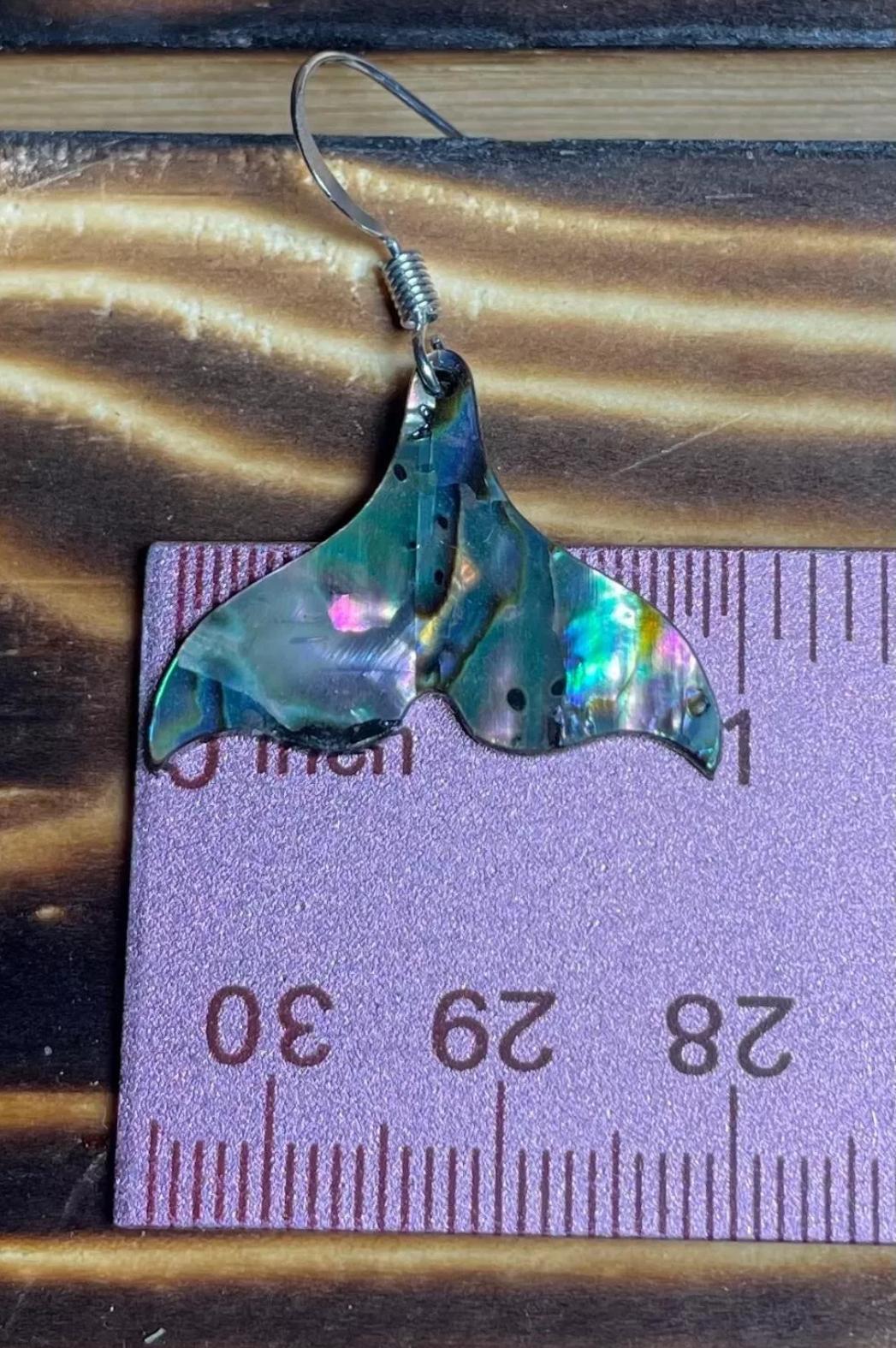 NEW Sweetest Abalone Shell Acrylic Mermaid Tail Earrings Nickel Free - Silver Hooks
