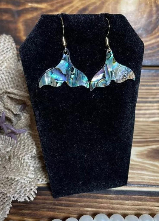 NEW Sweetest Abalone Shell Acrylic Mermaid Tail Earrings - Nickel Free Gold Hooks