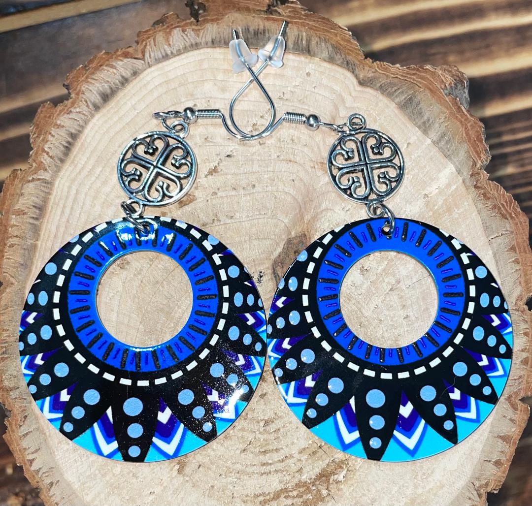 NEW Large Acrylic BOHO Hippie Chic Blue Earrings