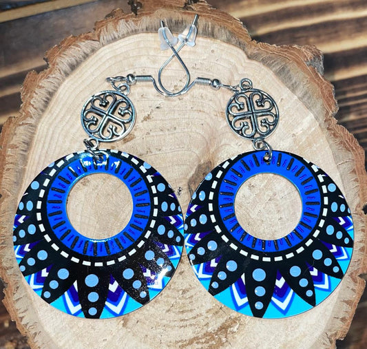 NEW Large Acrylic BOHO Hippie Chic Blue Earrings