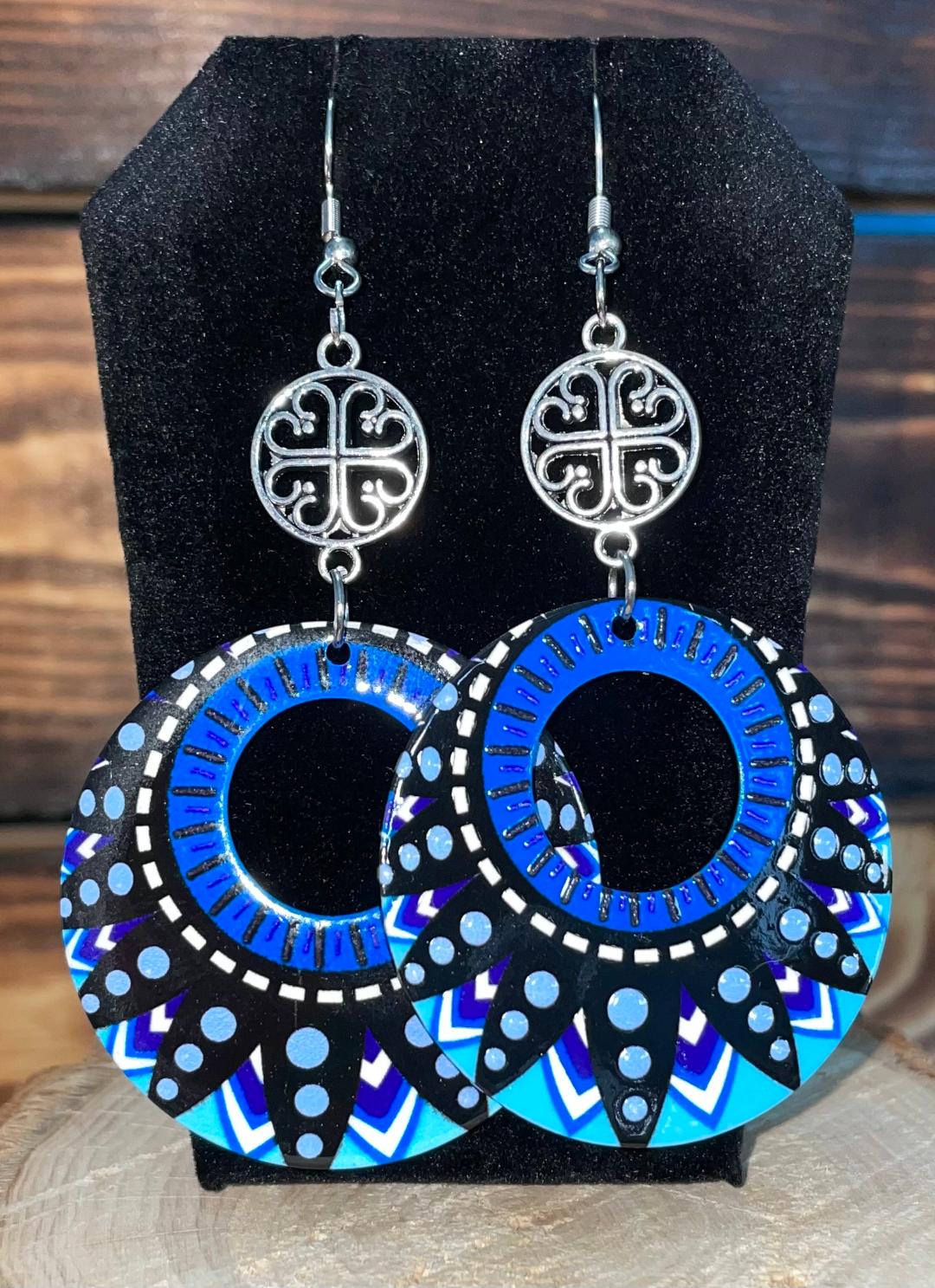 NEW Large Acrylic BOHO Hippie Chic Blue Earrings