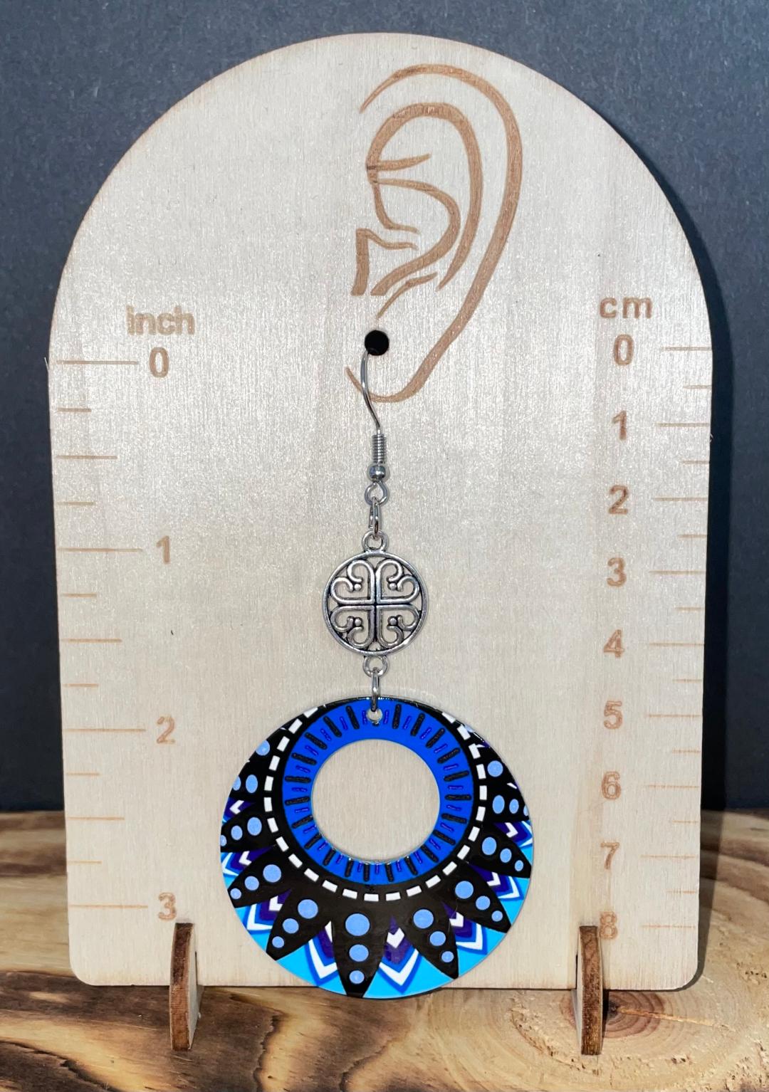 NEW Large Acrylic BOHO Hippie Chic Blue Earrings