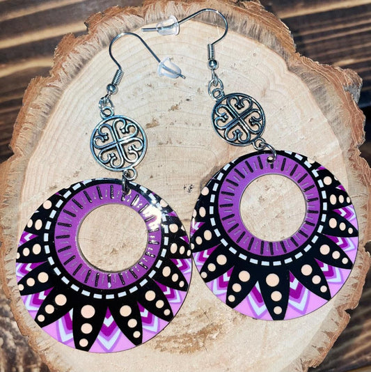 NEW Large Acrylic BOHO Hippie Chic Purple Earrings