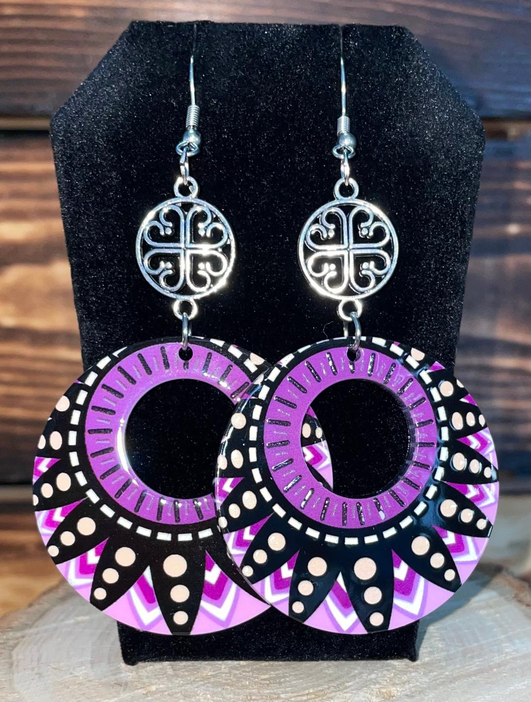 NEW Large Acrylic BOHO Hippie Chic Purple Earrings