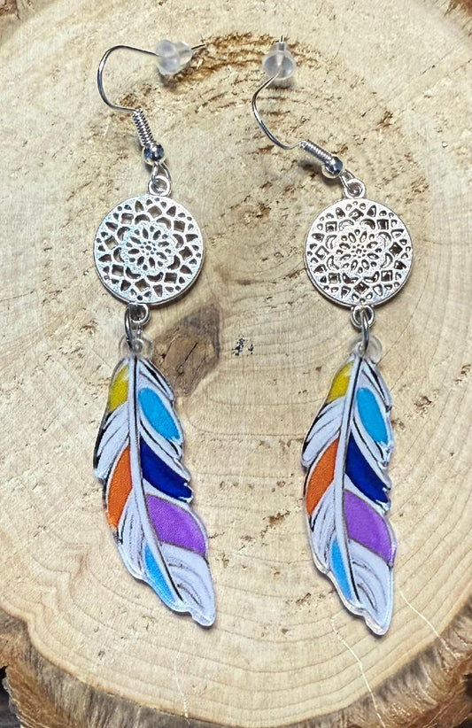 NEW Acrylic Feather & Dream Catcher Charm Earrings