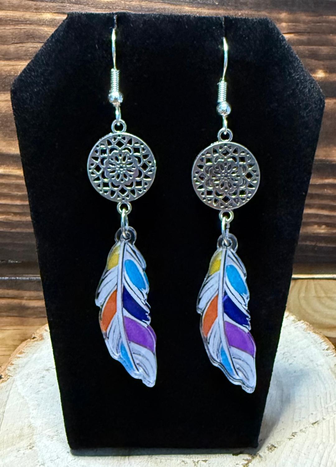 NEW Acrylic Feather & Dream Catcher Charm Earrings