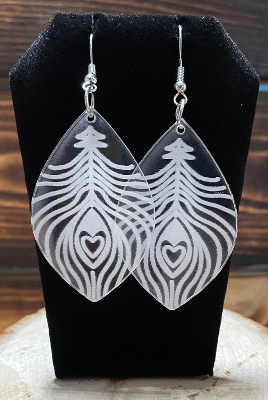 NEW Transparent Acrylic Earrings w/ Fancy Feather Design