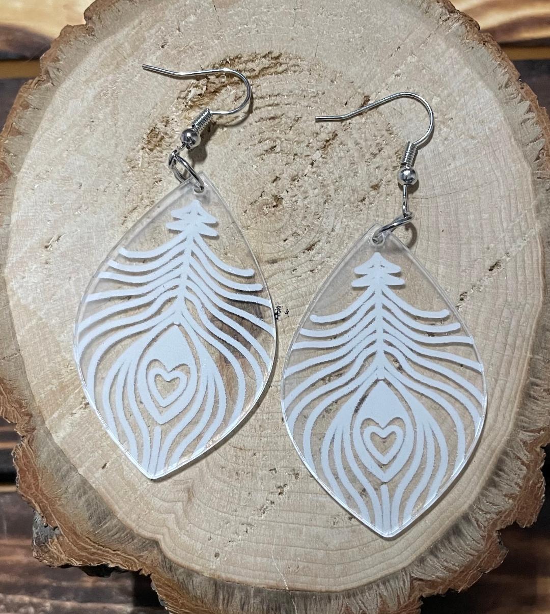 NEW Transparent Acrylic Earrings w/ Fancy Feather Design