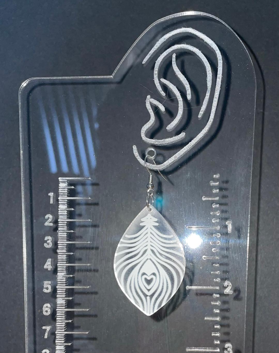 NEW Transparent Acrylic Earrings w/ Fancy Feather Design