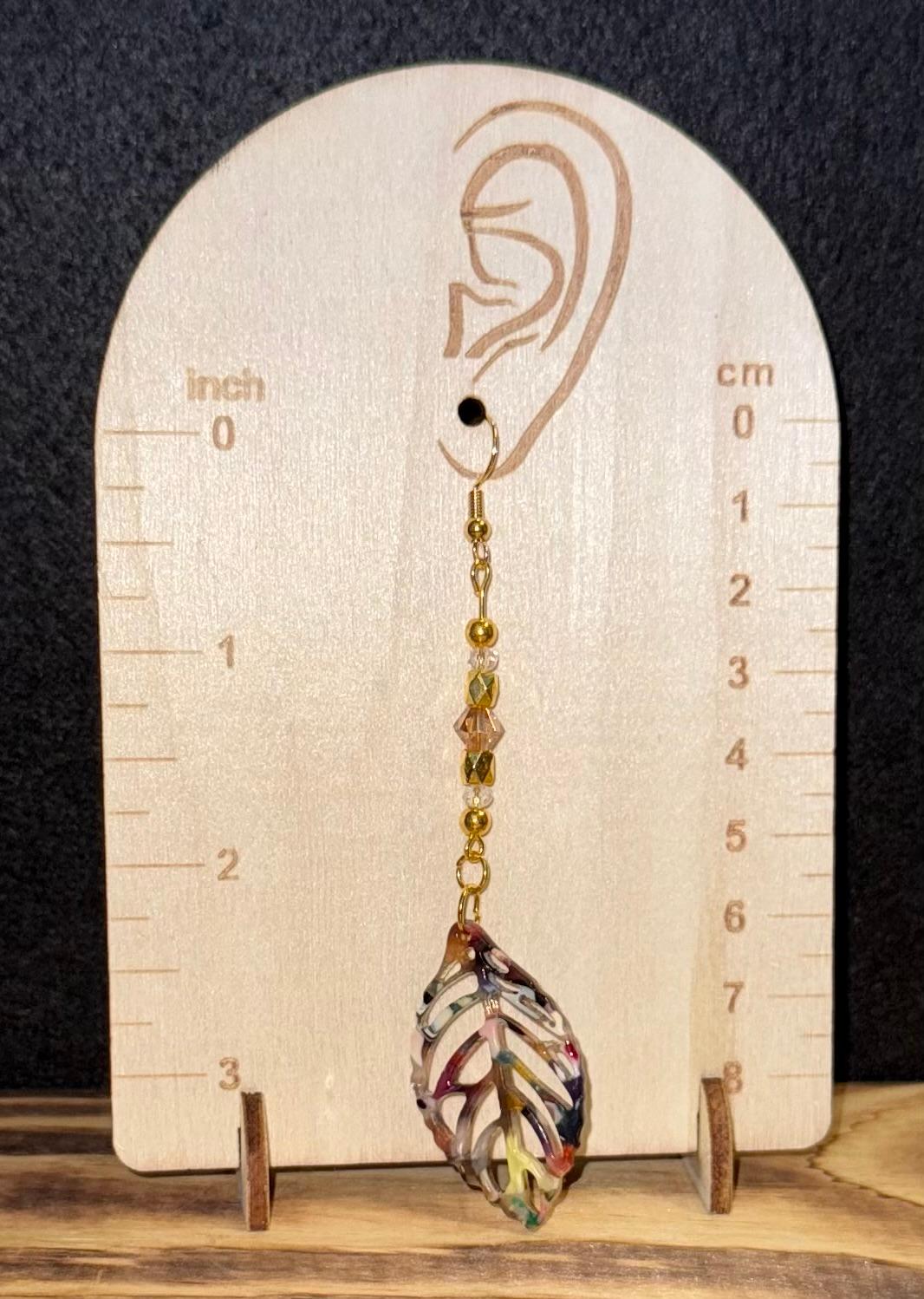NEW Long Bohemian Acrylic Hollow Leaf & Beaded Earrings