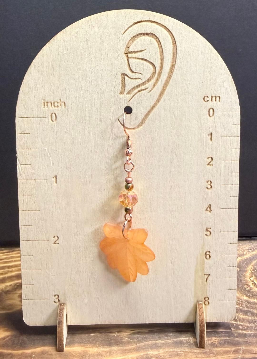NEW Acrylic Leaf Earrings in Orange w/ Glass Amber Beads