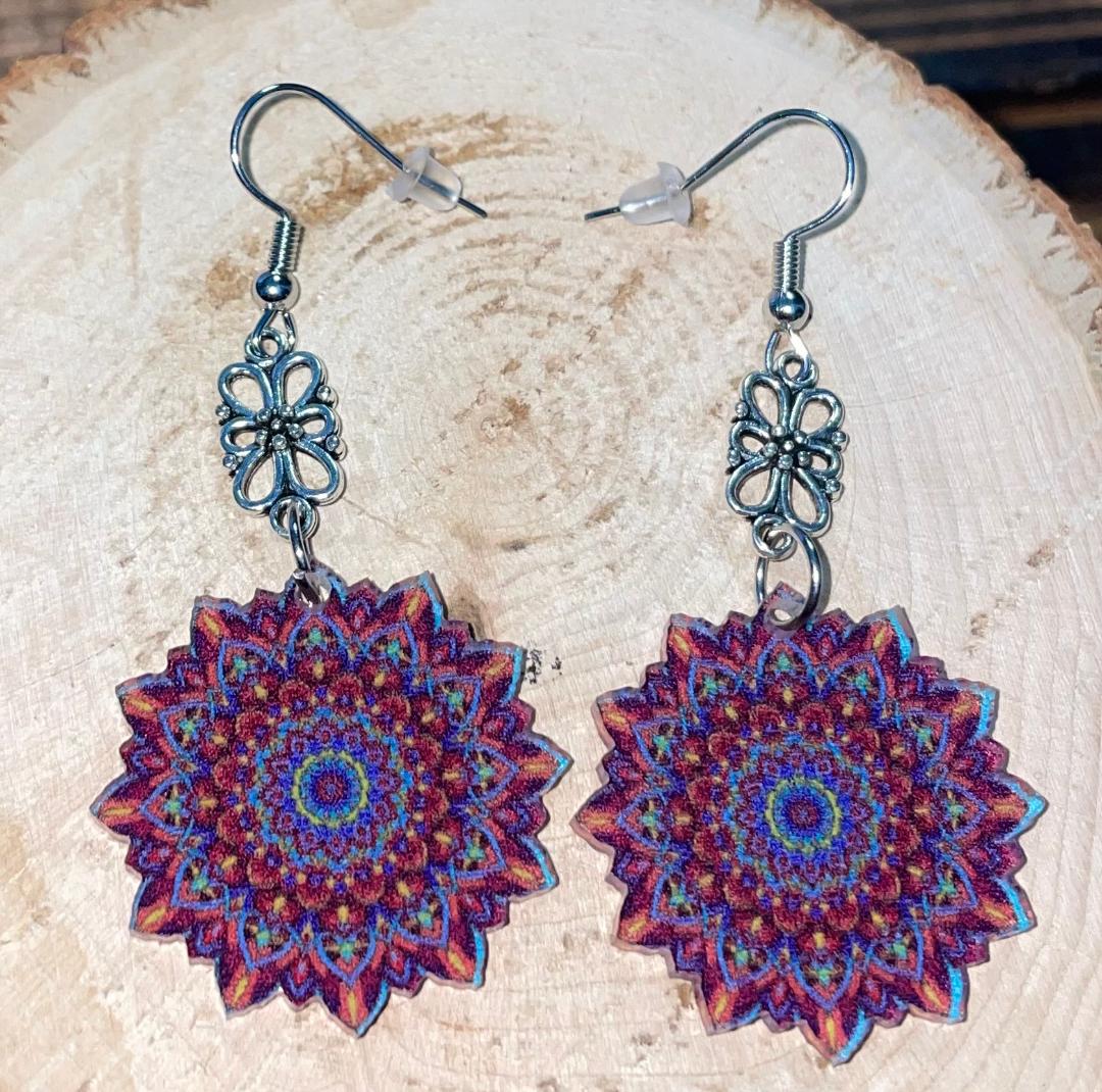 NEW Boho Hippie Mandala Acrylic Charm Earrings