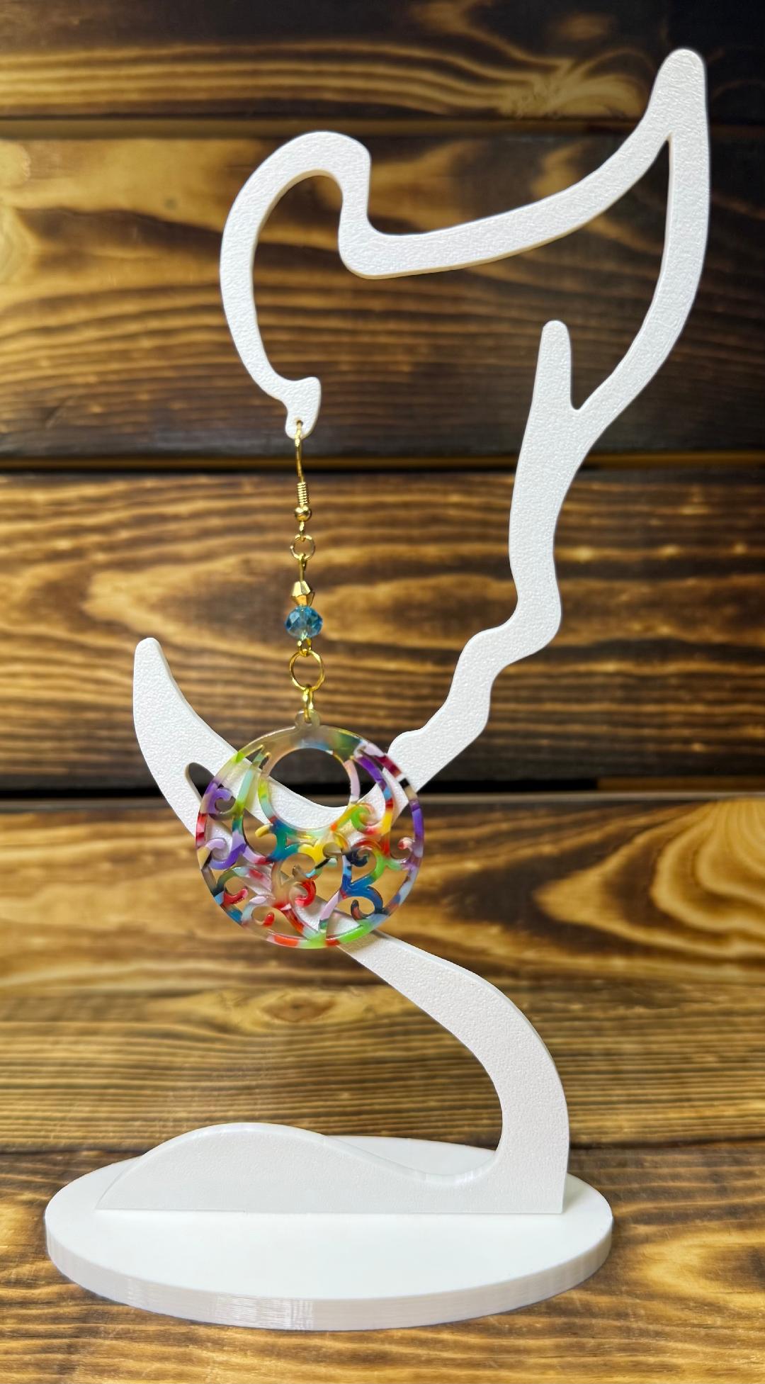 NEW Colorful Round Boho Hippie Swirl Accent Earrings w/ Glass Beads